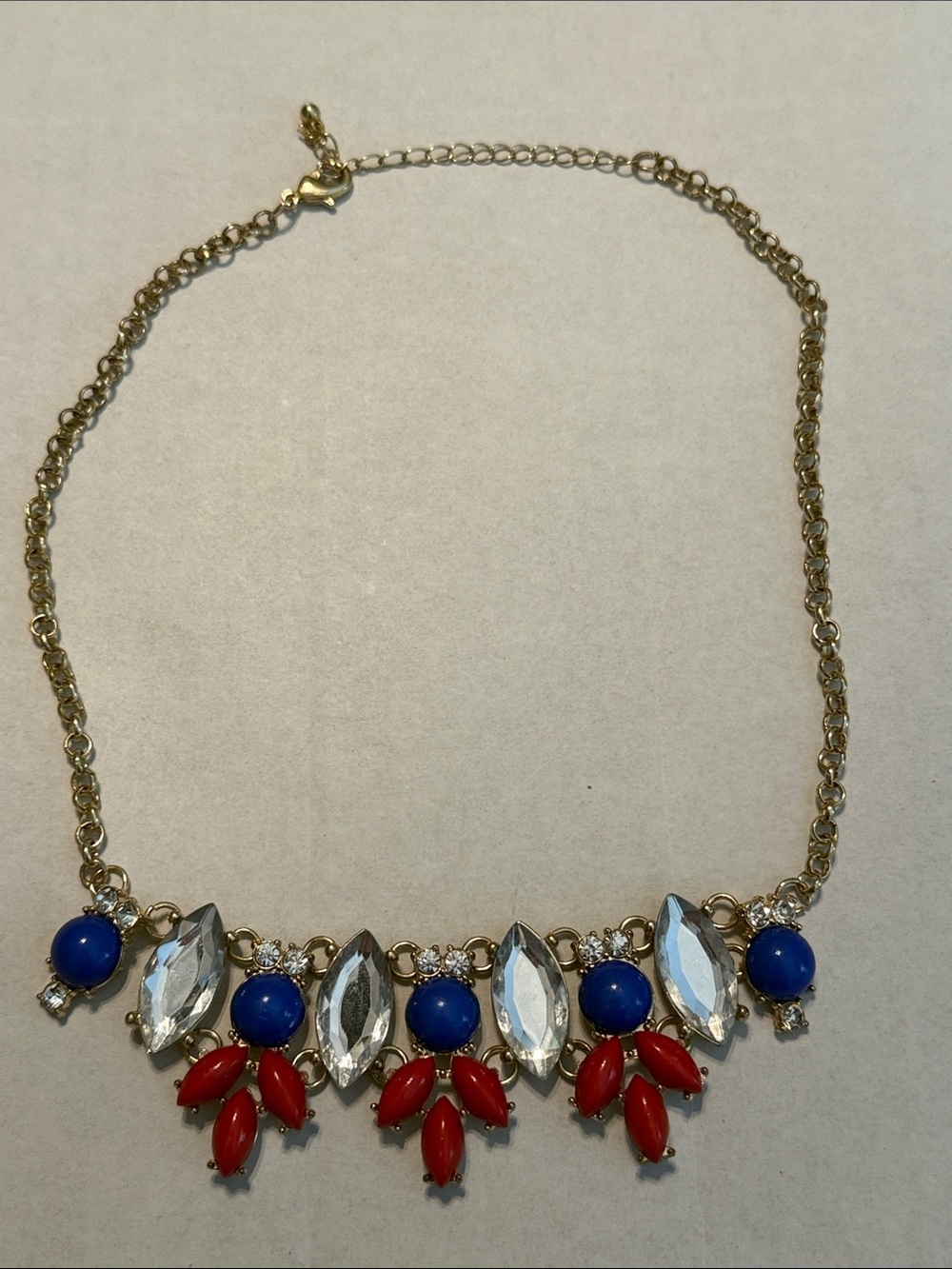 Red, Clear, & Blue Jewel Costume Necklace